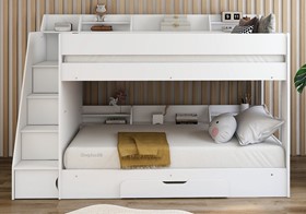 Harvard Single Staircase Bunk Bed With Shelves And Storage In White