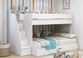 Harvard Small Double Bunk Bed With Stairs And Shelves In White
