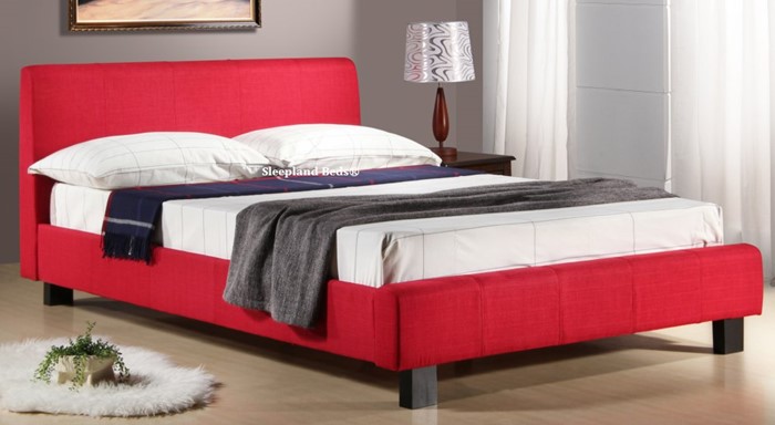 Single Red Fabric Hamburg Bed Frame, Twin Vs Full Size Bed Dimensions In Feet Hamburg