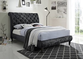 Inspire Venice Bed Frame - Black Crushed Velvet Fabric - 4ft6 Double