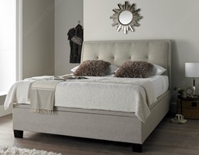 Kaydian Accent Ottoman Bed Upholstered In Oatmeal Fabric - 4ft6 Double