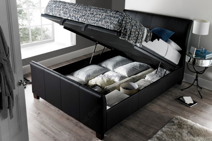 Kaydian Allendale Ottoman Bed Black, Silver Leather Ottoman Bed