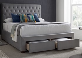 Kaydian Vindolanda Grey Velvet Bed Frame - End Drawers - 5ft Kingsize