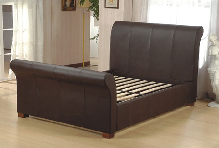 Leather Sleigh Bed Real, 5ft King Size Leather Sleigh Bed