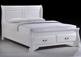 Lobella White Wooden Sleigh Bed Frame With End Drawers - 4ft6 Double