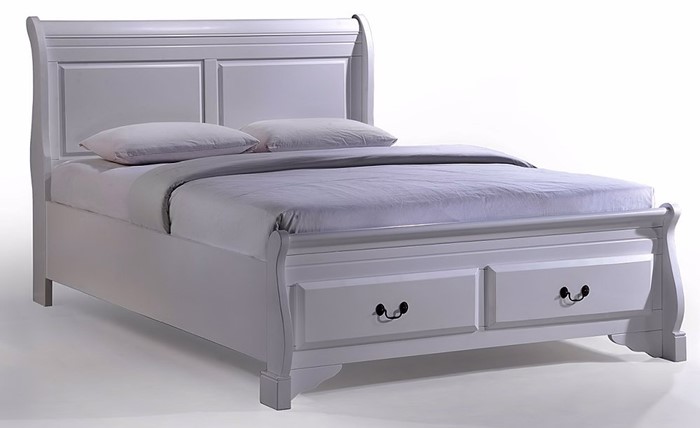 Lobella Bed Frame With Footend Drawers, White Wooden Sleigh Bed Super King