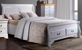 Lobella White Wooden Sleigh Bed With Footend Drawers - 6ft Super Kingsize