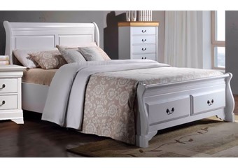 Lobella Bed Frame With Footend Drawers, White Wooden Sleigh Bed King