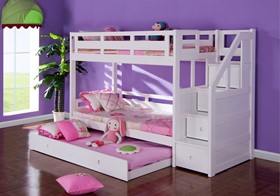 Luxury Solid Wood White Bunk Bed Storage Stairs And Guest Bed - Single