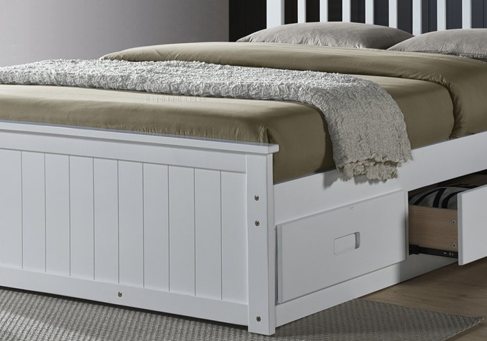 Storage Bed Frame Drawers, White Wooden Single Bed Frame With Storage
