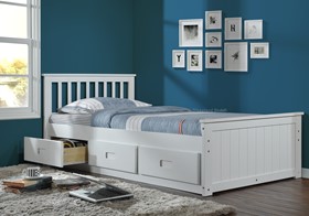 Maximus White Wooden Storage Bed With Drawers - 3ft Single