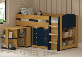 Mayfair Mid Sleeper - Blue And Oak - With Desk And Storage