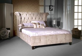 Mink Fabric Drinkl Bed Frame - High Winged Headboard - 4ft6 Double