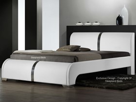 Modern Leather Bed - White Faux Leather Ebony Bed Frame - 4ft6 Double