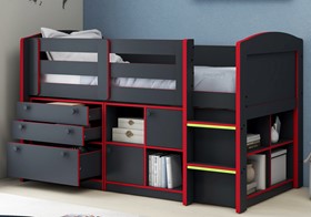 Neptune Anthracite Grey And Red Mid Sleeper Bed With Storage