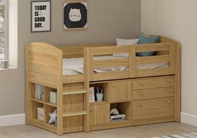 Neptune Storage Midsleeper Bed In Oak - Cupboard Bookcase And Shelves