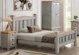 New York Oak Bed Frame In Grey - Solid Oak Wood - 4ft6 Double