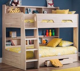Orion Bunk Bed With Shelves And Storage Drawer - Oak Effect Finish
