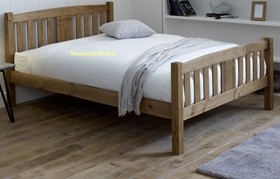 Pine Wooden Palma Bed Frame - Engraved Pine Wood - 4ft Small Double