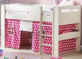 Planet White Childrens Mid Sleeper Cabin Bed With Pink Den Tent