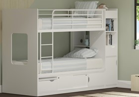 Platinum White Wooden Storage Bunk Bed - Cupboards, Shelves, Drawers