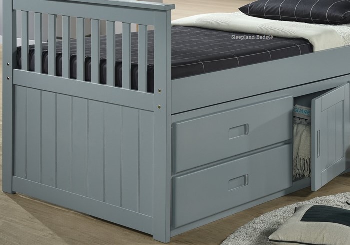 Rio Grey Captains Bed With Storage, Single Beds With Storage Drawers Uk
