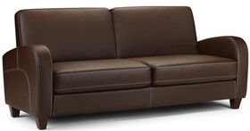 Rivio Three Seater Brown Faux Leather Sofa With Accent Stitching