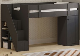 Royal Anthracite Grey Midsleeper Bed With Stairs - Shelves - Wardrobe