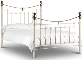 Satin White And Brass Metal Varia Bed Frame - 4ft6 Double