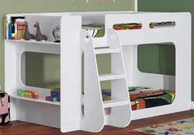 Shortie Low Height Bunk Bed In White With Shelves