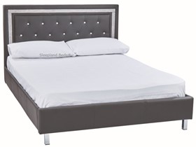 Signature Crystalle Grey Faux Leather Bed Frame With Diamante - Double