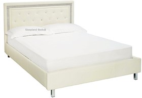 Signature Crystalle White Faux Leather Bed Frame With Diamante - Double