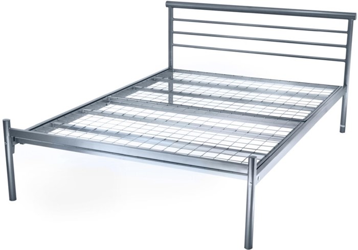 Silver Simple Modern Double Bed Metal Steel Frame 4ft6 with Metal Slats 