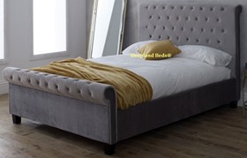 Silver Velvet Fabric Ceima Bed Frame - Tall Scrolled Headboard - 5ft Kingsize