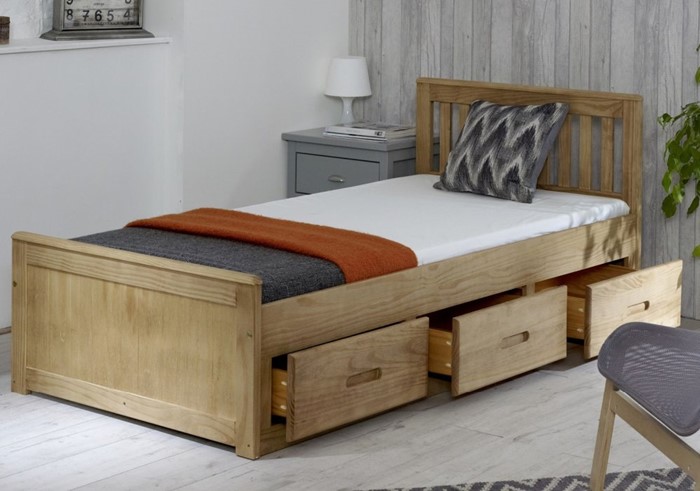 Single Pine Bed With Storage Drawers, Single Wooden Bed With Storage Underneath