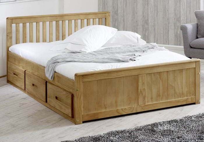 Small Double Captains Bed 4ft Wooden, Pine Bed Frame With Drawers