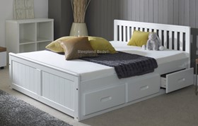 Small Double White Wooden Captains Bed With Six Drawers