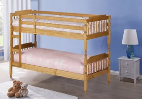 Small Single Natural Waxed Pine Spindle Bunk Bed - 2ft6 Single
