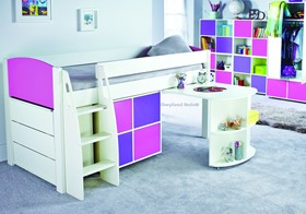 Stompa Uno S 3 Pink Midsleeper Bed - With Desk And Cube And Chest