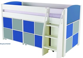 Stompa Uno S Blue Midsleeper Bed - Three Grey And Blue Cube Units