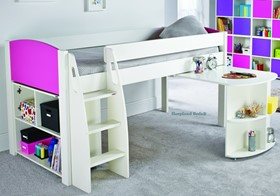 Stompa Uno S1 Pink Midsleeper Bed - Open Cube And Desk