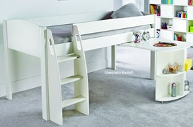 Stompa Uno S1 White Midsleeper Bed With Pullout Desk