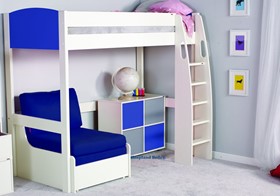 Stompa Uno S10 Blue Highsleeper Bed With Blue Sofabed And Cube Unit