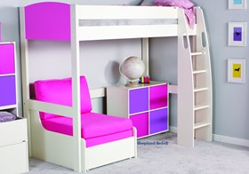 Stompa Uno S10 Pink Highsleeper - Pink Chair Bed And Cube