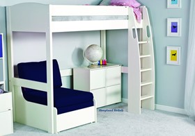Stompa Uno S10 White Highsleeper Bed With Blue Sofabed And Cube