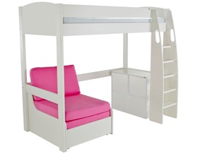 Stompa Uno S10 White Highsleeper Bed With Pink Sofabed And Cube
