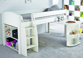 Stompa Uno S1A White Midsleeper Bed - Open Cube Unit And Desk
