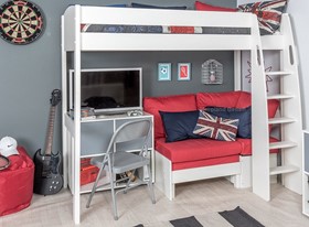 Stompa Uno S20 High Sleeper - Red Corner Sofa Bed - Storage Cube
