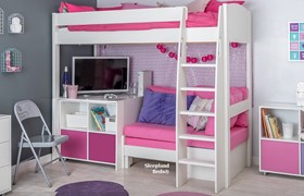 Stompa Uno S24 Highsleeper - Cube Storage - Desk - Pink Sofa Bed