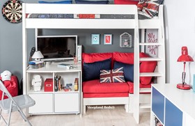 Stompa Uno S24 Highsleeper - Cube Storage - Desk - Red Sofa Bed